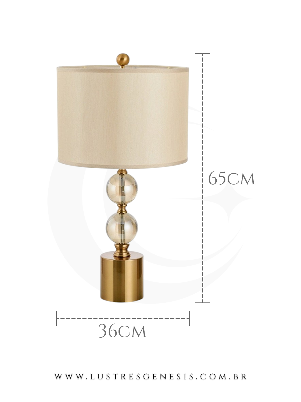 Medidas Abajur de Cristal Âmbar Valência detalhes Dourado